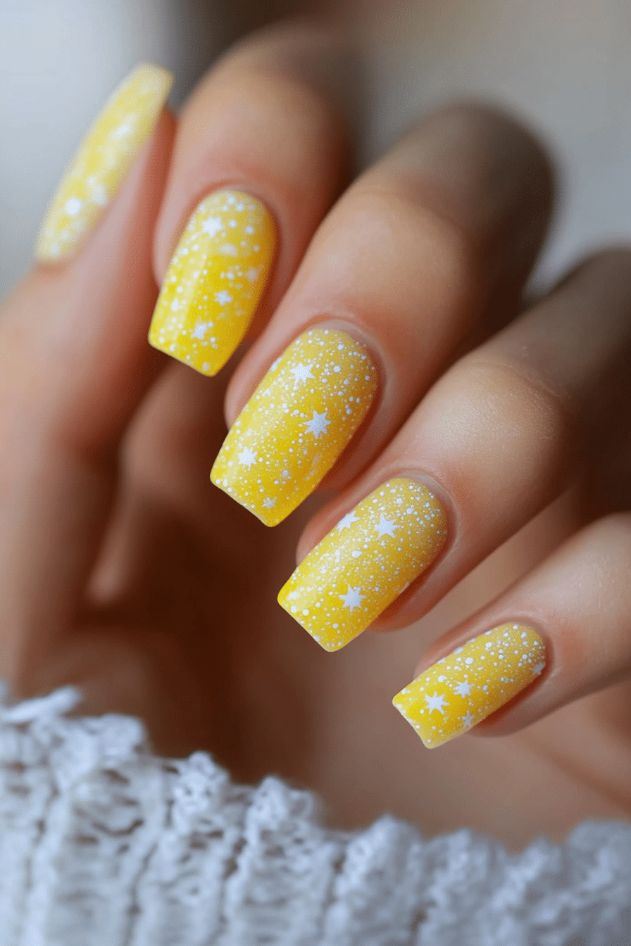 24. Starry Yellow Skies (Pastel Yellow Nail Design Ideas) - Pastel Yellow Nail Design Ideas