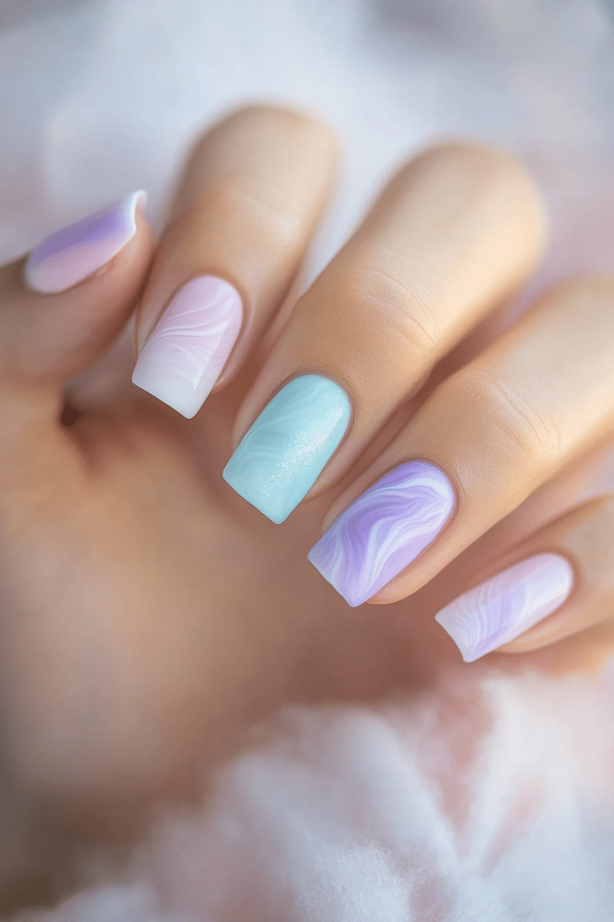 3. Pastel Cloud Swirls (Very Short Nail Design Ideas) - Very Short Nail Design Ideas