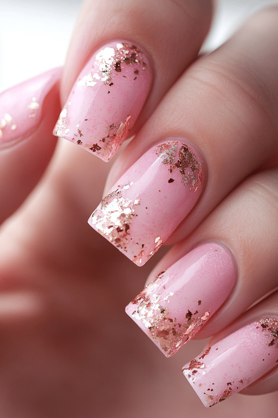 7. Rose Gold Foil Magic (Pink Nail Design Ideas) - Pink Nail Design Ideas
