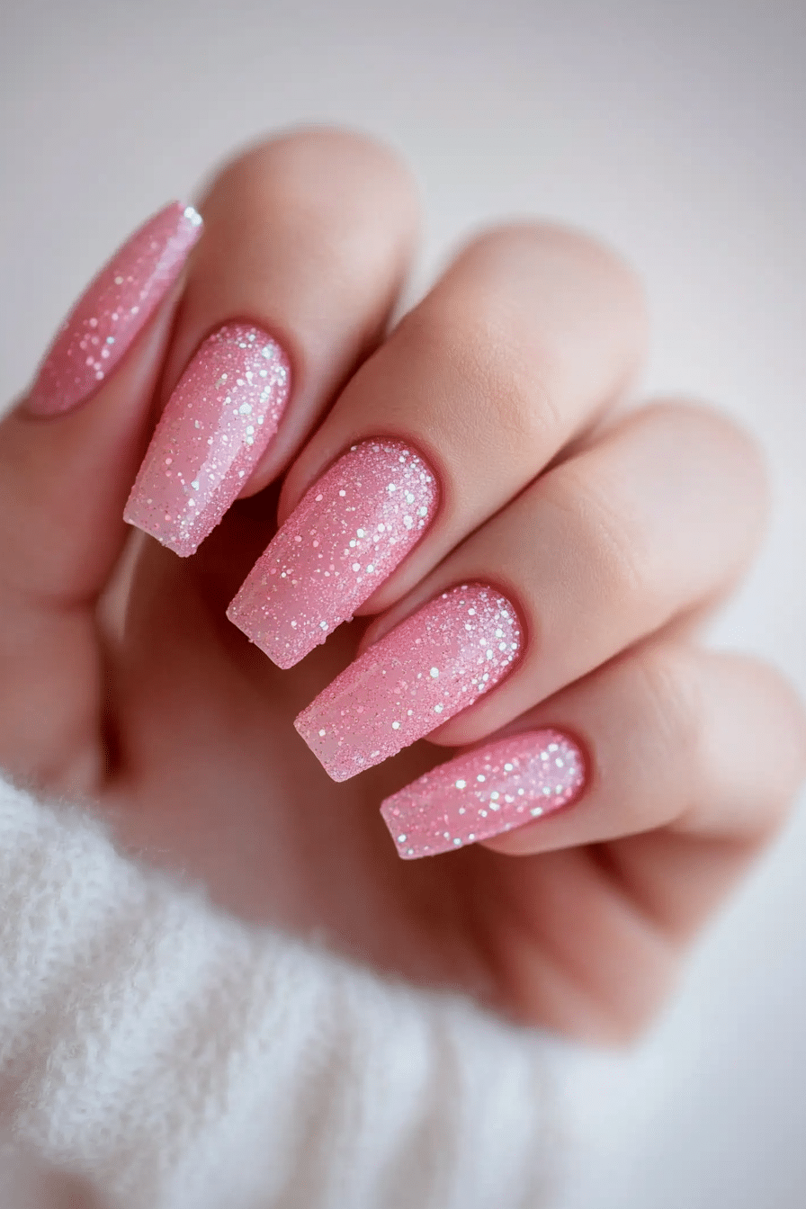 15. Pink Glitter Rain (Pink Nail Design Ideas) - Pink Nail Design Ideas