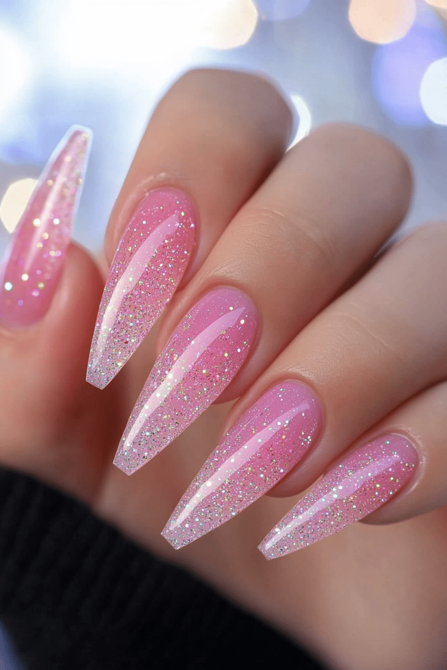 24. Pink Starlight Sparkle (Pink Nail Design Ideas) - Pink Nail Design Ideas