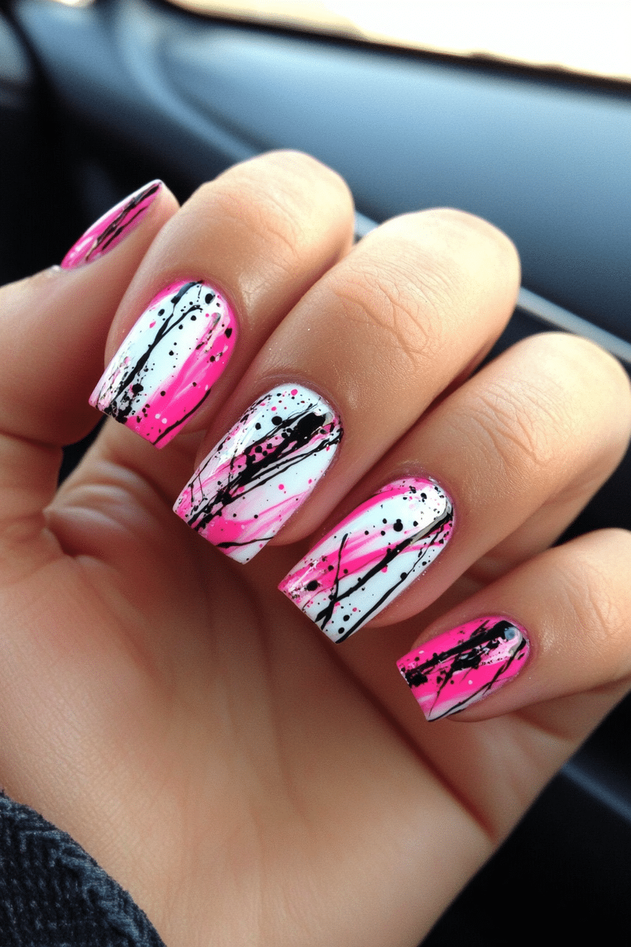 26. Pink & White Abstract Art (Pink Nail Design Ideas) - Pink Nail Design Ideas