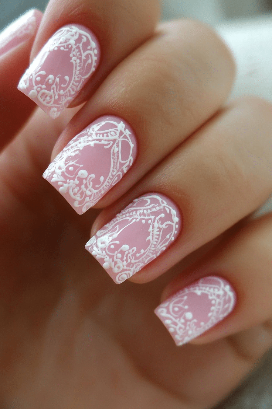 5. Delicate Lace Accents (Baby Pink Nail Design Ideas) - Baby Pink Nail Design Ideas