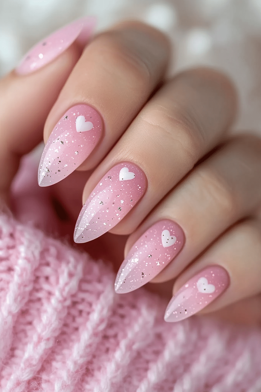 13. Sheer Pink with Tiny Hearts (Baby Pink Nail Design Ideas) - Baby Pink Nail Design Ideas