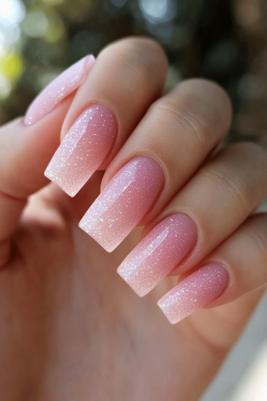 17. Delicate Pink Shimmer Veil (Baby Pink Nail Design Ideas) - Baby Pink Nail Design Ideas