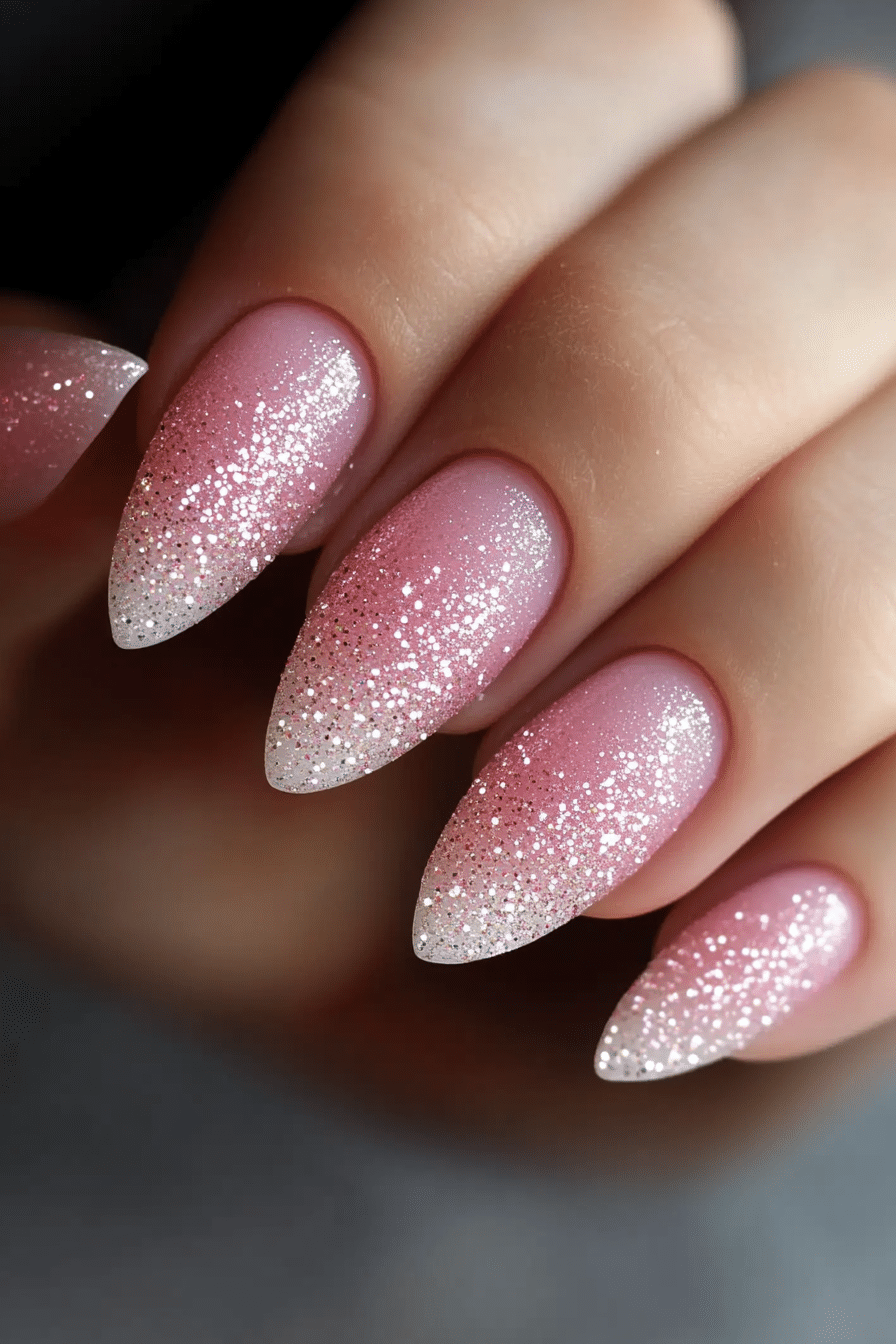 22. Soft Pink Gradient Sparkle (Baby Pink Nail Design Ideas) - Baby Pink Nail Design Ideas