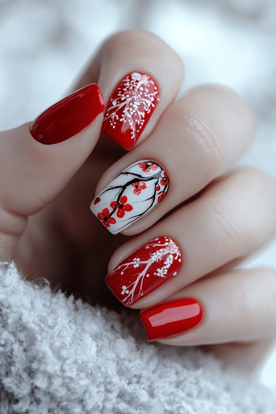 3. Cherry Blossom Swirl (Red Nail Design Ideas) - Red Nail Design Ideas