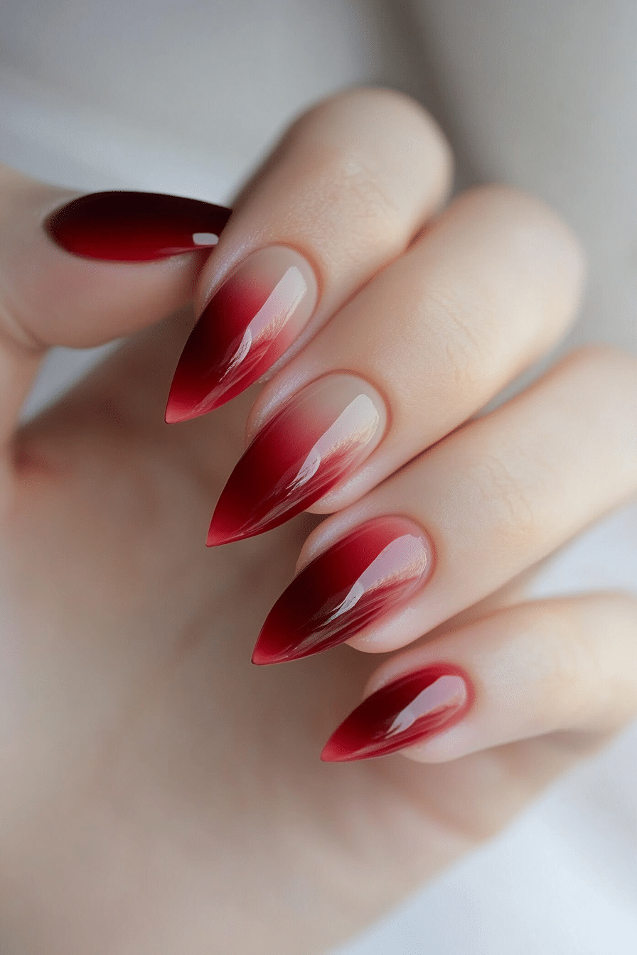 5. Crimson Aura Ombré (Red Nail Design Ideas) - Red Nail Design Ideas