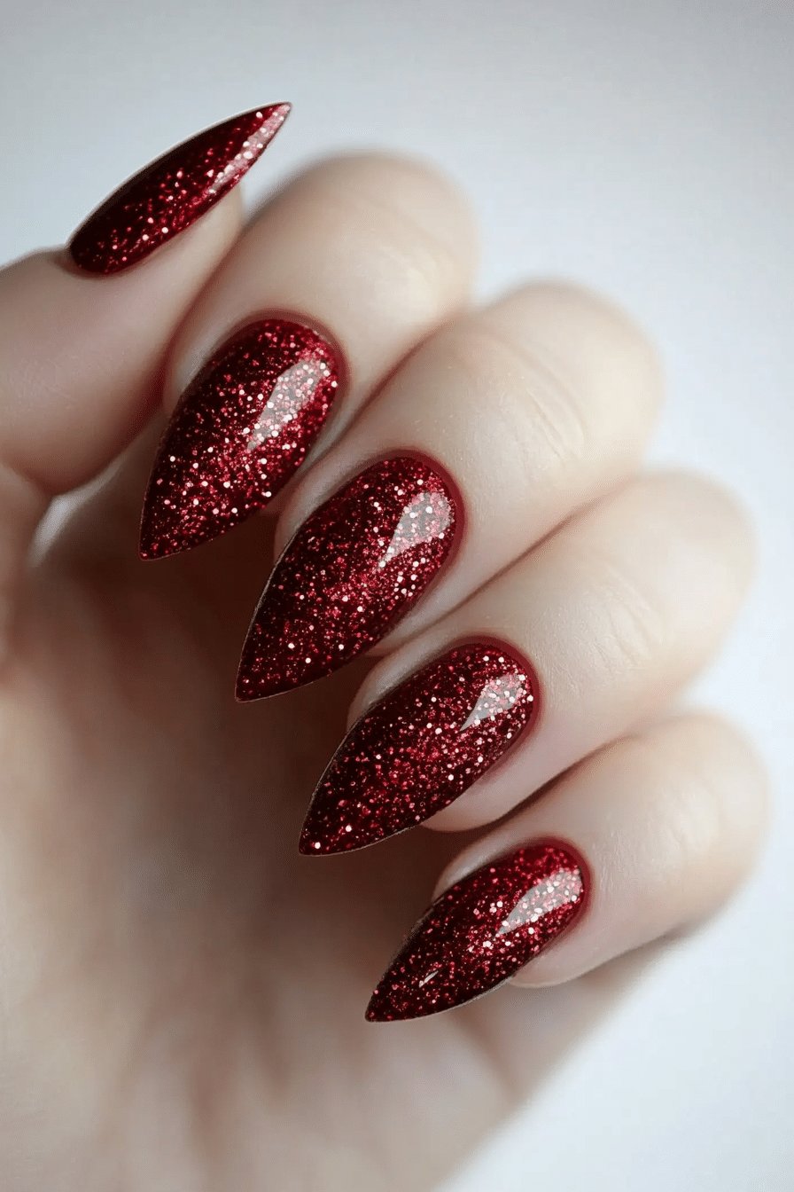 6. Garnet Glitter Glam (Red Nail Design Ideas) - Red Nail Design Ideas