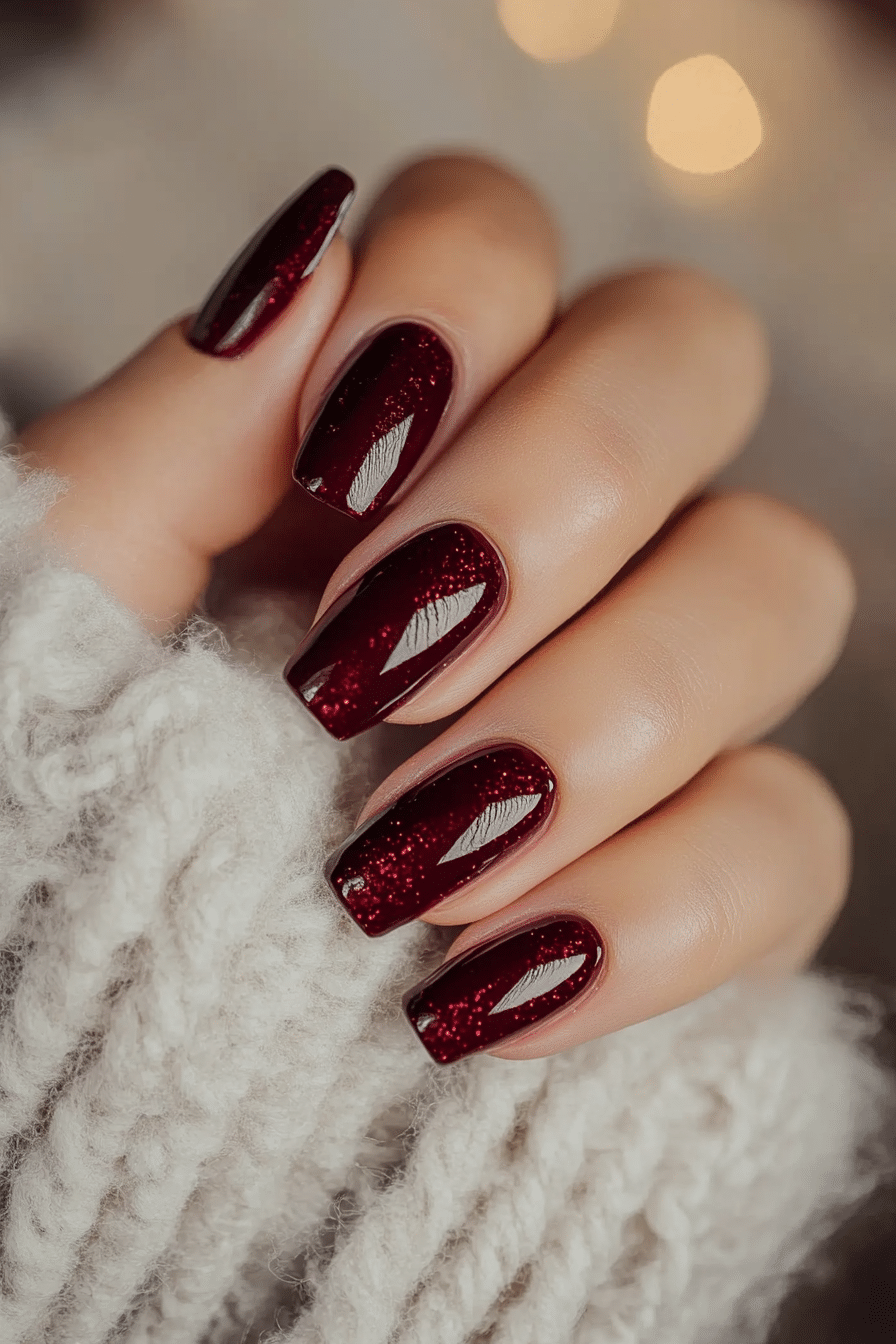 8. Wine-Stained Elegance (Red Nail Design Ideas) - Red Nail Design Ideas