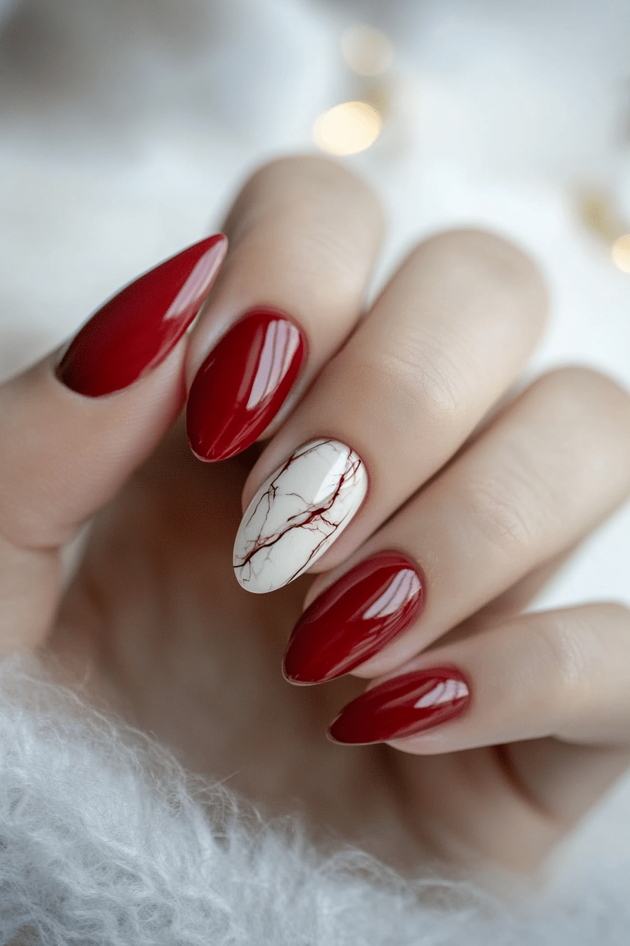 10. Berry Bliss Marble (Red Nail Design Ideas) - Red Nail Design Ideas