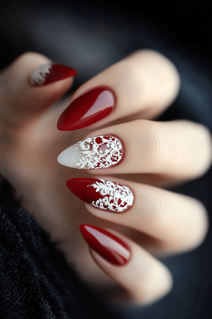 13. Red Lace Intricacy (Red Nail Design Ideas) - Red Nail Design Ideas