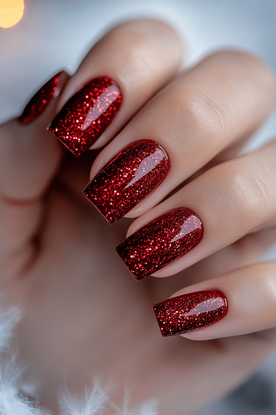 14. Strawberry Shimmer (Red Nail Design Ideas) - Red Nail Design Ideas