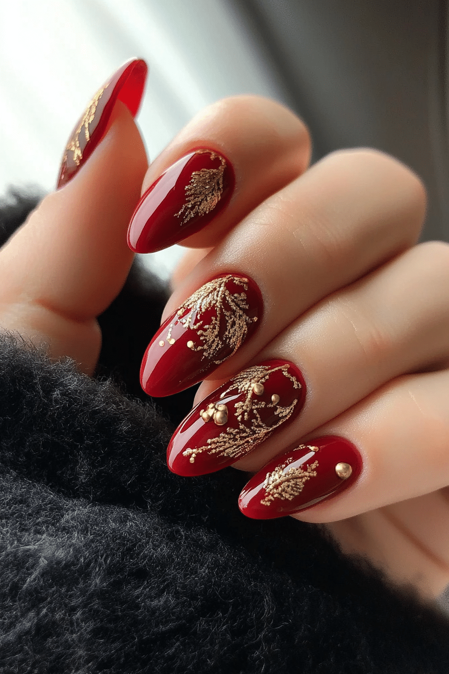 21. Gilded Ruby Luxury (Red Nail Design Ideas) - Red Nail Design Ideas