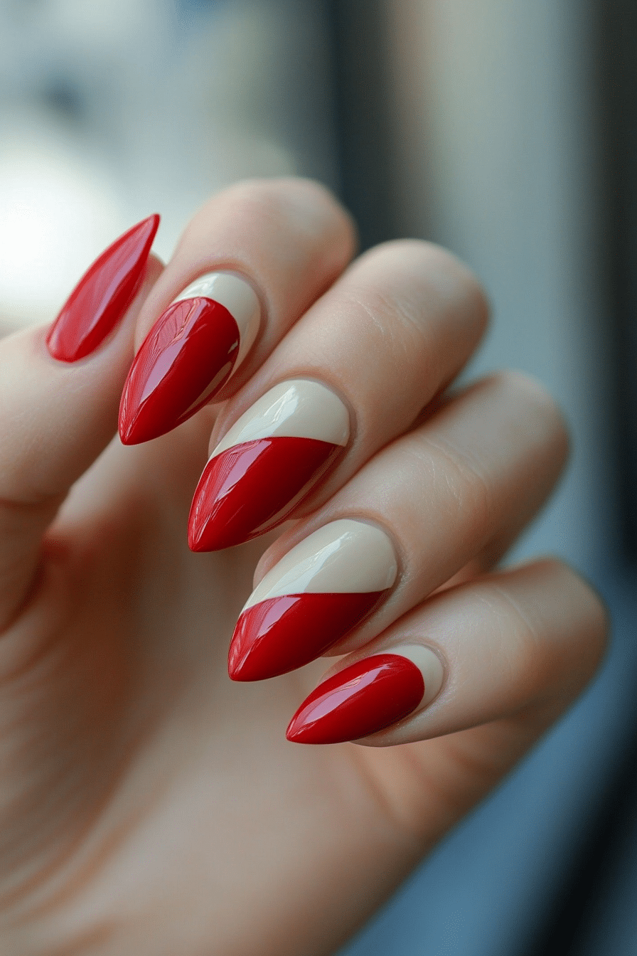 22. Cherry Red Half Moon (Red Nail Design Ideas) - Red Nail Design Ideas