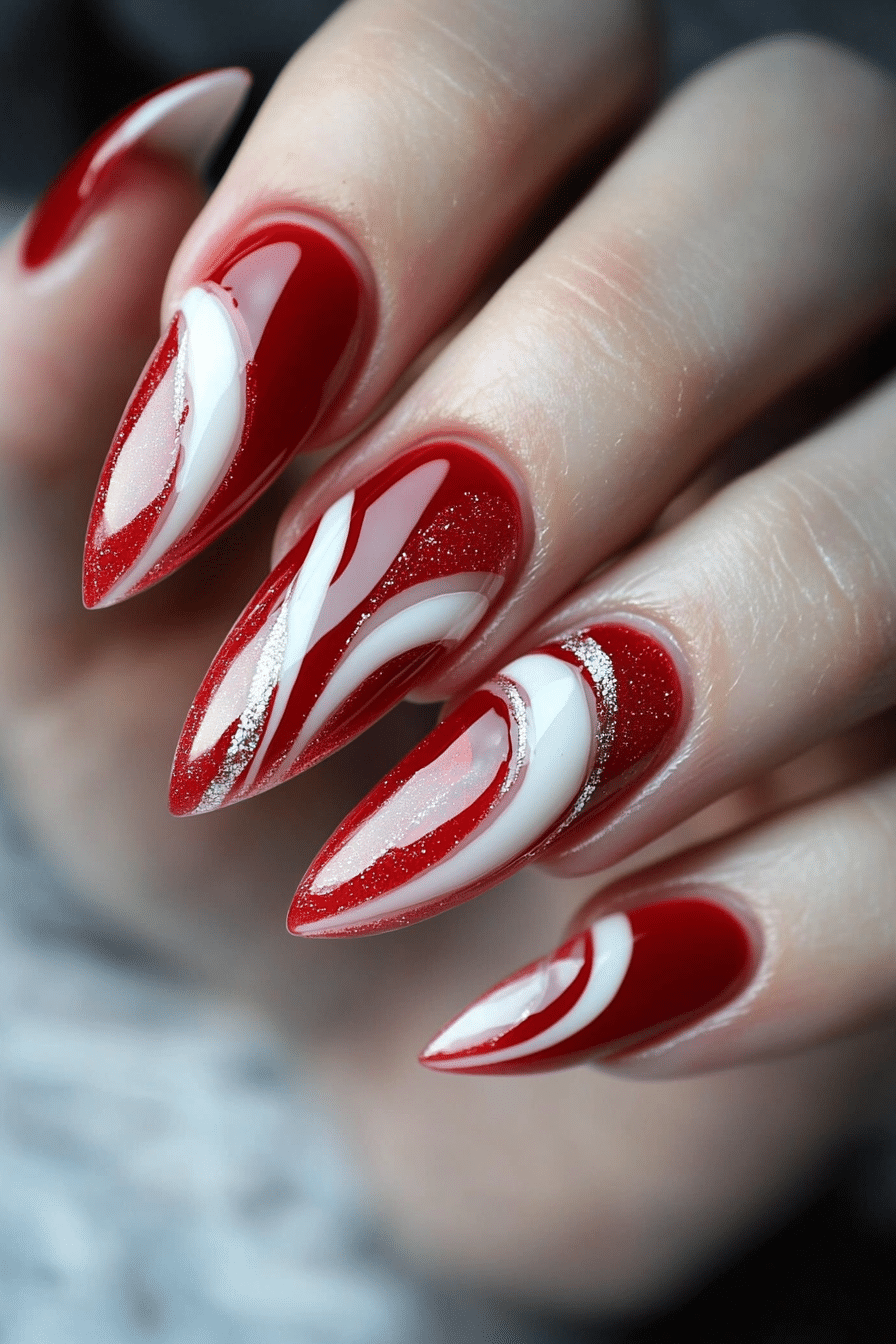 23. Abstract Scarlet Waves (Red Nail Design Ideas) - Red Nail Design Ideas