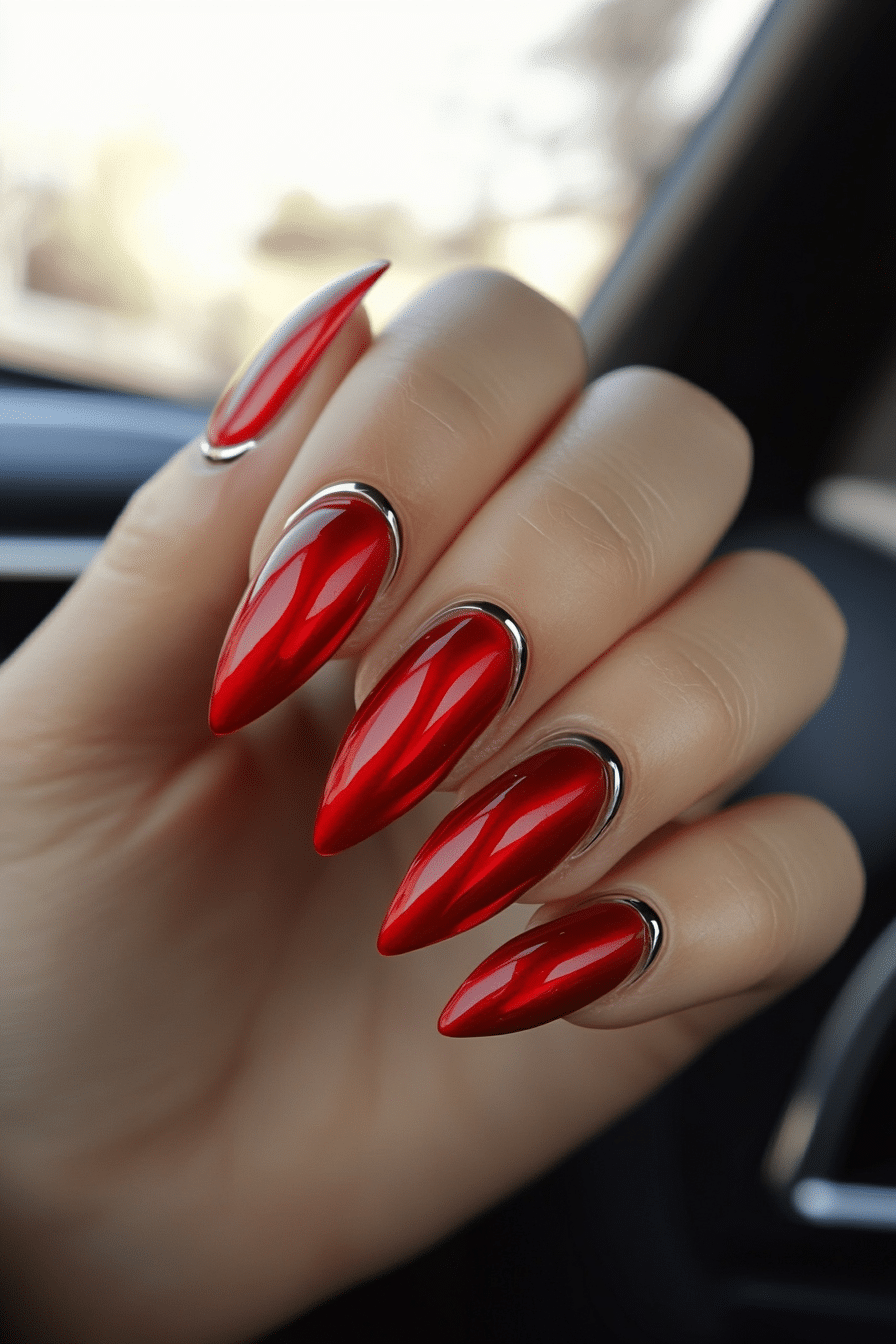 25. Striking Crimson Chrome Tips (Red Nail Design Ideas) - Red Nail Design Ideas