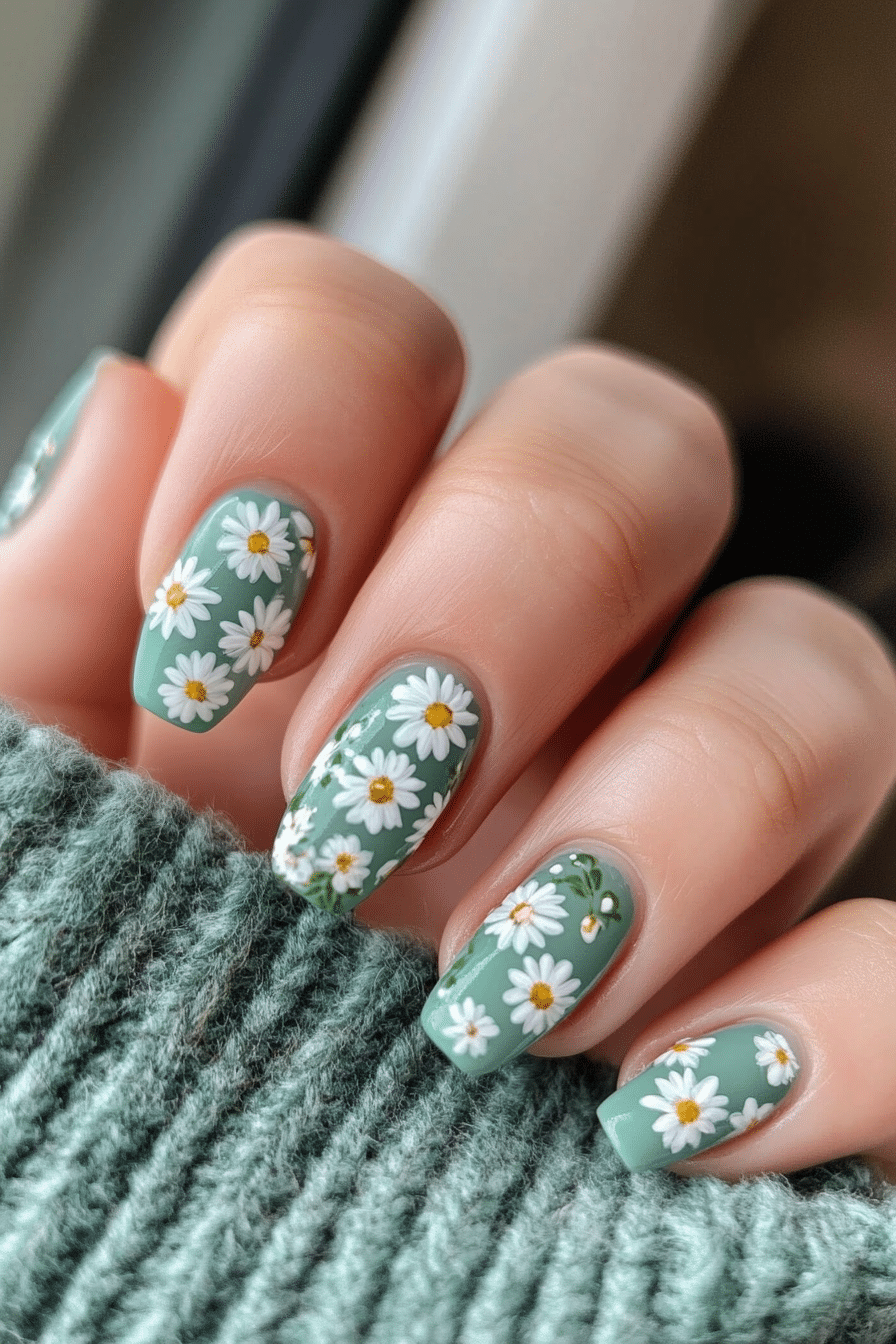 4. Daisy Field (School Nail Design Ideas) - School Nail Design Ideas