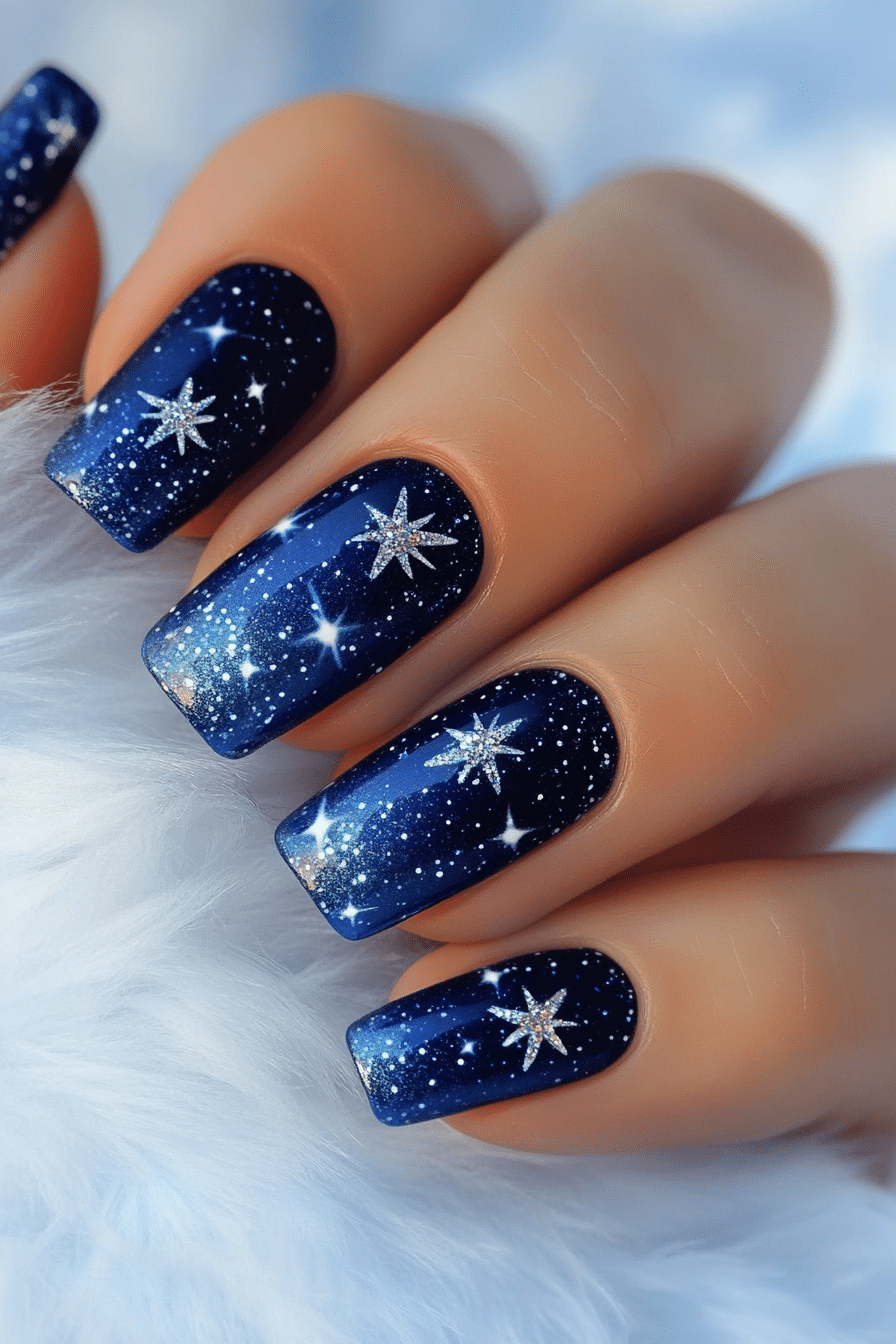 12. Starry Night Glitter (School Nail Design Ideas) - School Nail Design Ideas