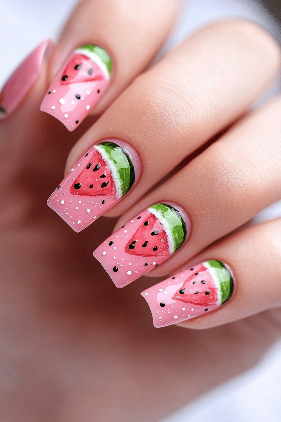 13. Watermelon Sugar (School Nail Design Ideas) - School Nail Design Ideas