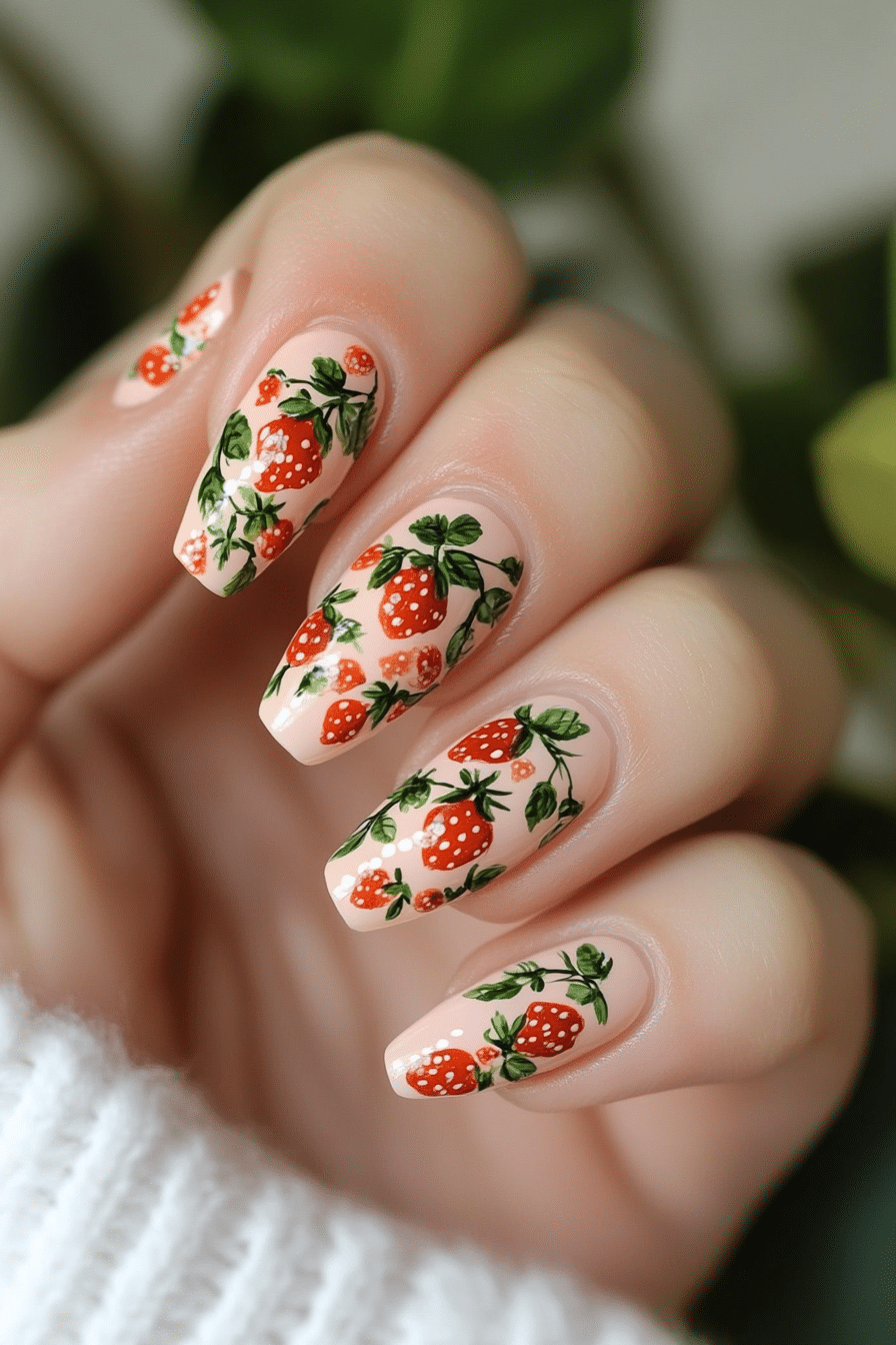 17. Strawberry Fields (School Nail Design Ideas) - School Nail Design Ideas