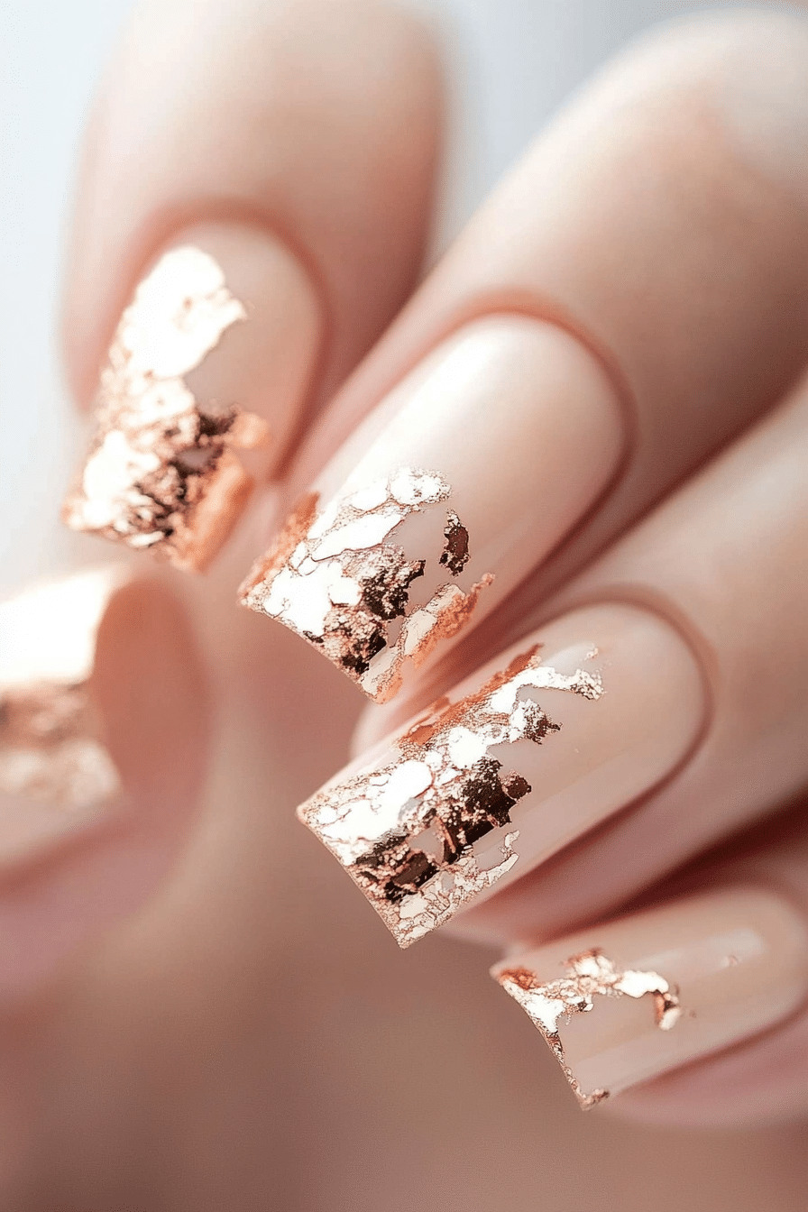 22. Rose Gold Elegance (School Nail Design Ideas) - School Nail Design Ideas