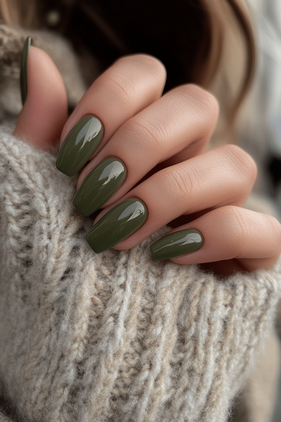 15. Aristocratic Olive (Old Money Nail Design Ideas) - Old Money Nail Design Ideas