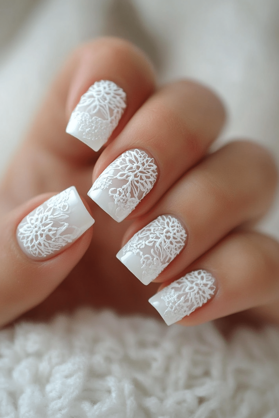 4. White Lace Illusion (White Nail Design Ideas) - White Nail Design Ideas