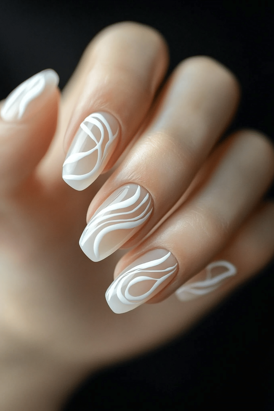 8. Abstract White Waves (White Nail Design Ideas) - White Nail Design Ideas