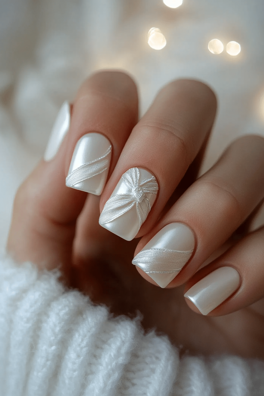 12. Satin White Ribbons (White Nail Design Ideas) - White Nail Design Ideas