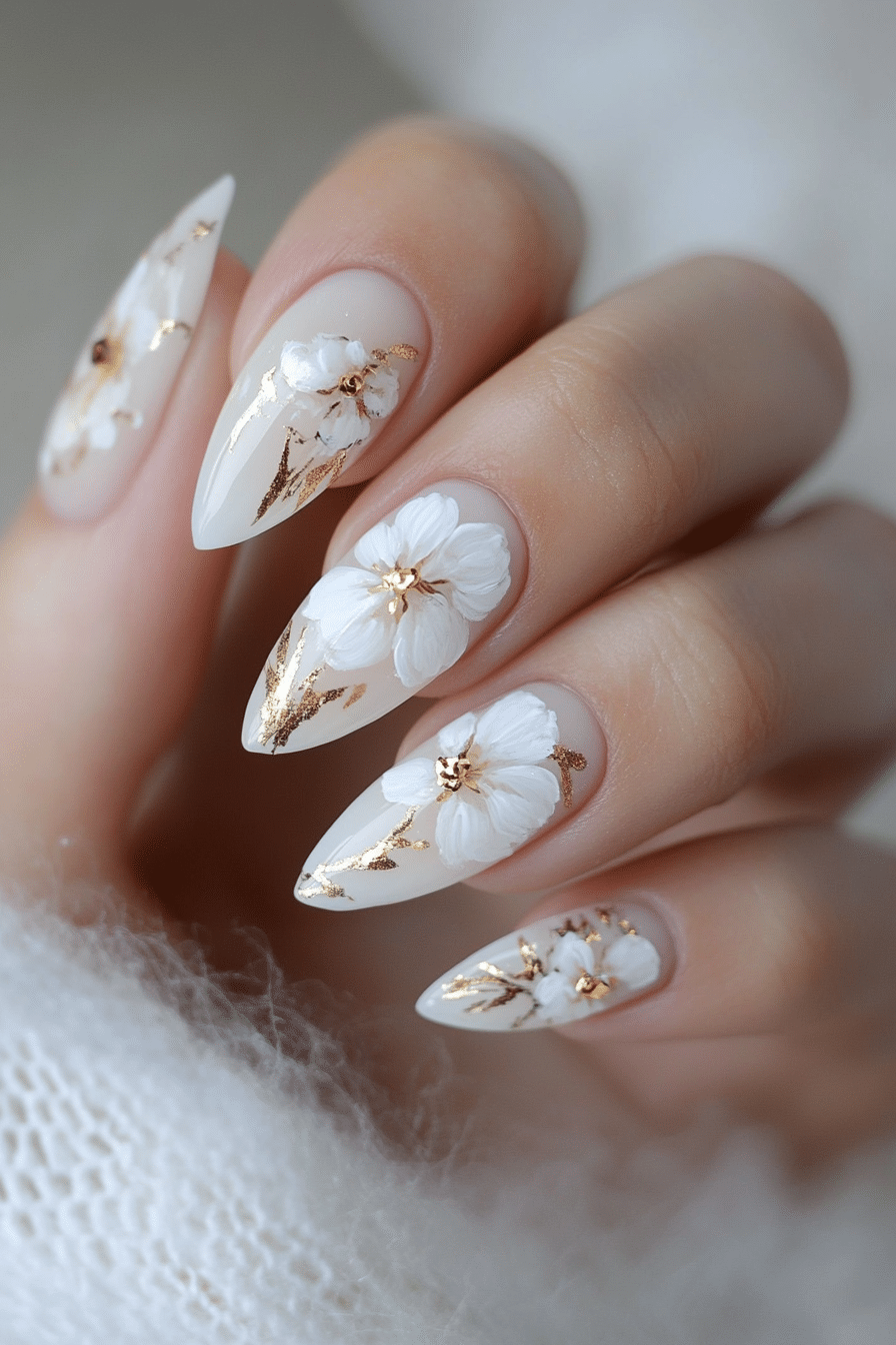 16. Floral Frost (White Nail Design Ideas) - White Nail Design Ideas