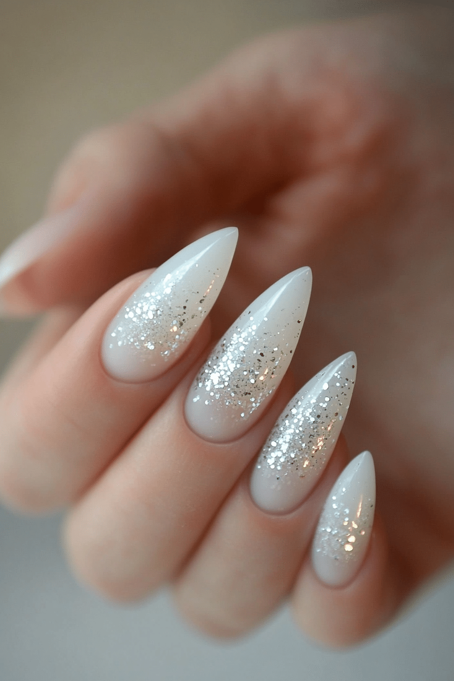 18. Crystal Ice Tips (White Nail Design Ideas) - White Nail Design Ideas