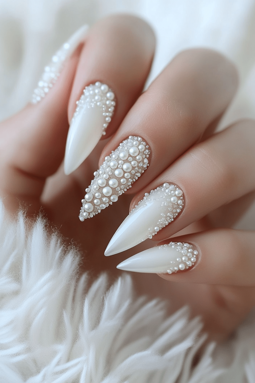 19. 3D Pearl Accents (White Nail Design Ideas) - White Nail Design Ideas