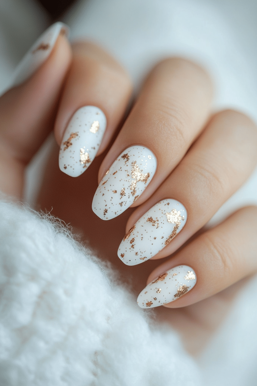 21. White Gold Flecks (White Nail Design Ideas) - White Nail Design Ideas