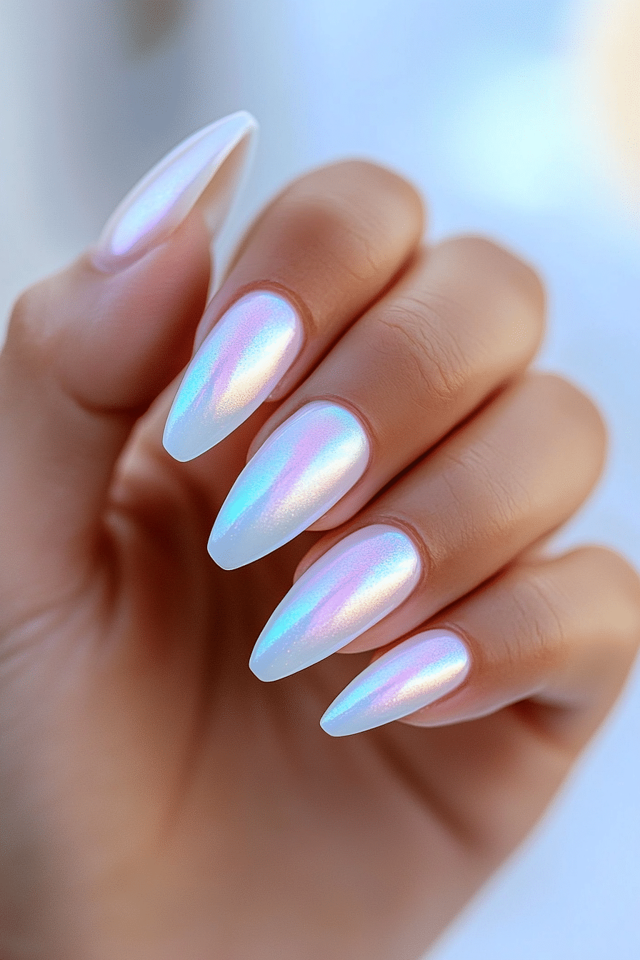 26. White Aurora Glow (White Nail Design Ideas) - White Nail Design Ideas