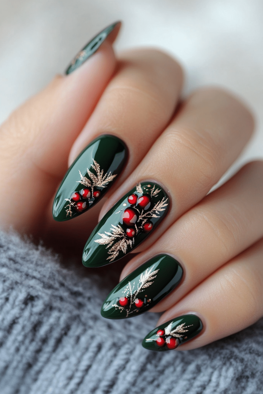 2. Holly Berry Charm (Green Christmas Nail Design Ideas) - Green Christmas Nail Design Ideas