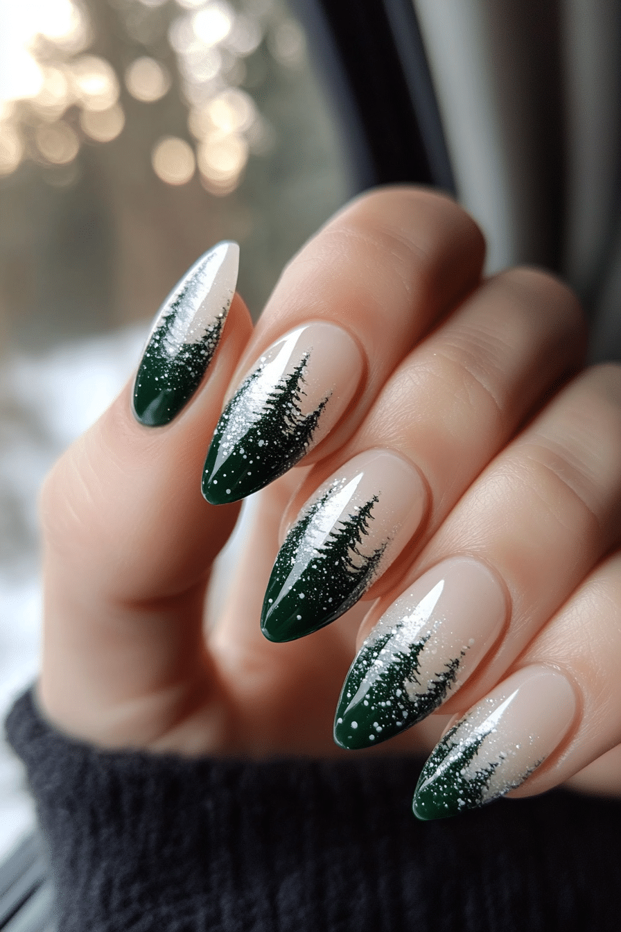 7. Winter Wonderland Fade (Green Christmas Nail Design Ideas) - Green Christmas Nail Design Ideas