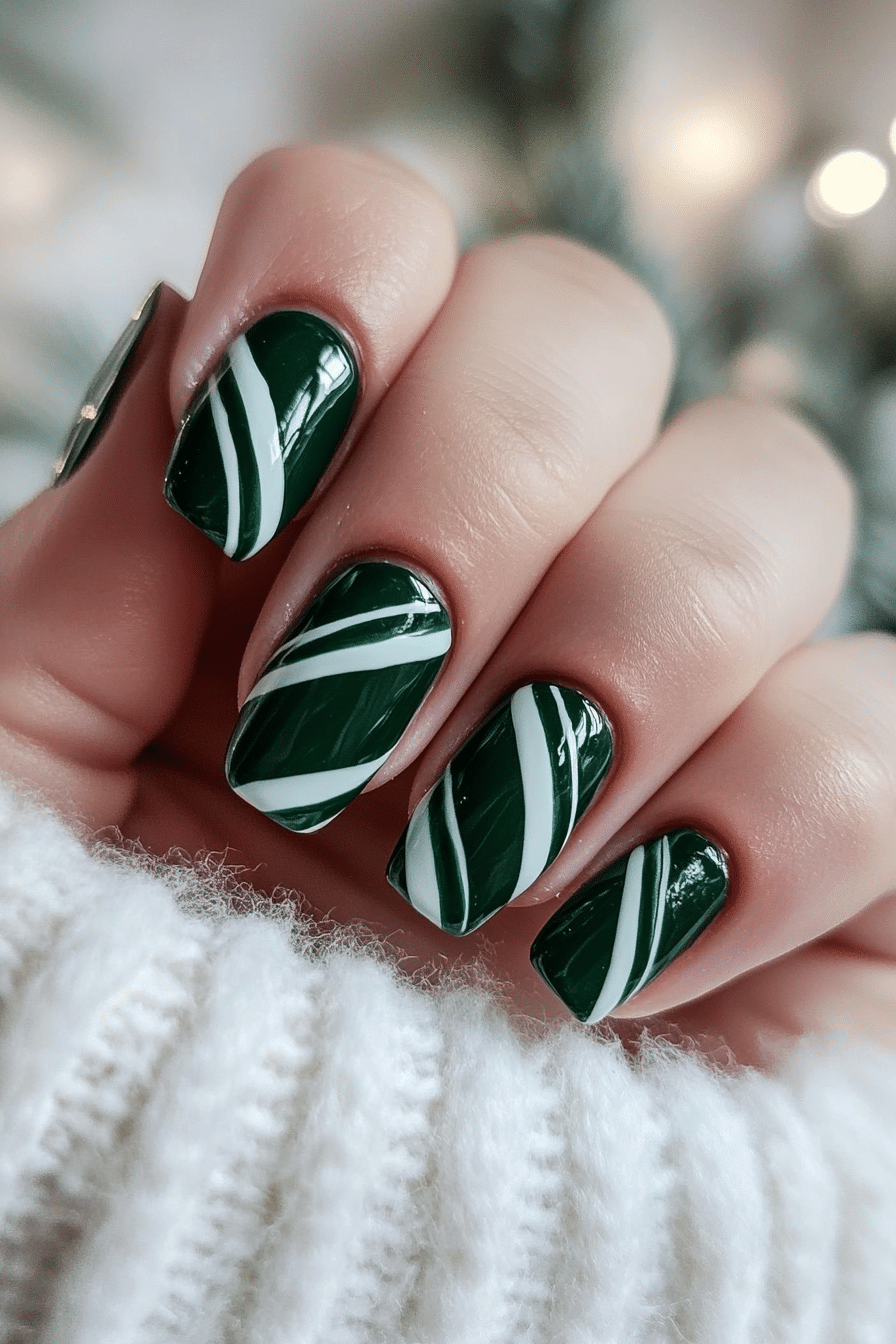 9. Candy Cane Stripes (Green Christmas Nail Design Ideas) - Green Christmas Nail Design Ideas
