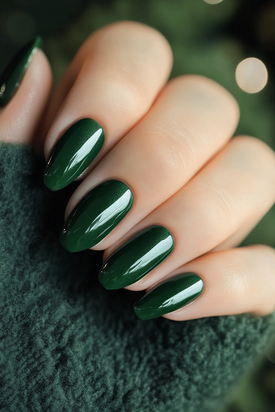 11. Velvet Evergreen (Green Christmas Nail Design Ideas) - Green Christmas Nail Design Ideas