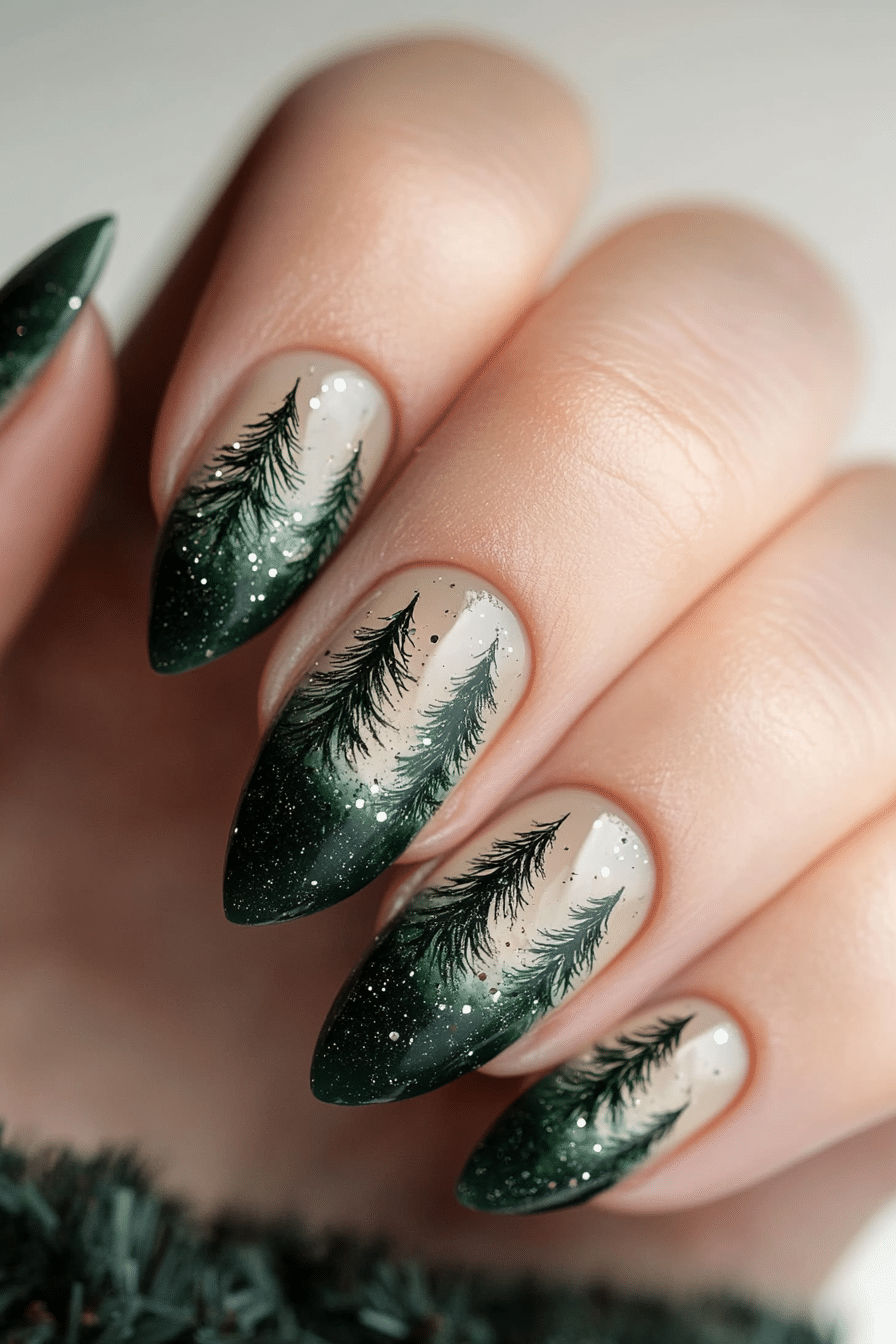 13. Festive Forest (Green Christmas Nail Design Ideas) - Green Christmas Nail Design Ideas