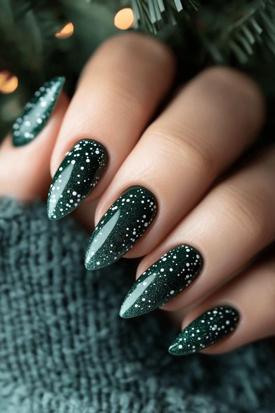 15. Snowy Evergreen (Green Christmas Nail Design Ideas) - Green Christmas Nail Design Ideas