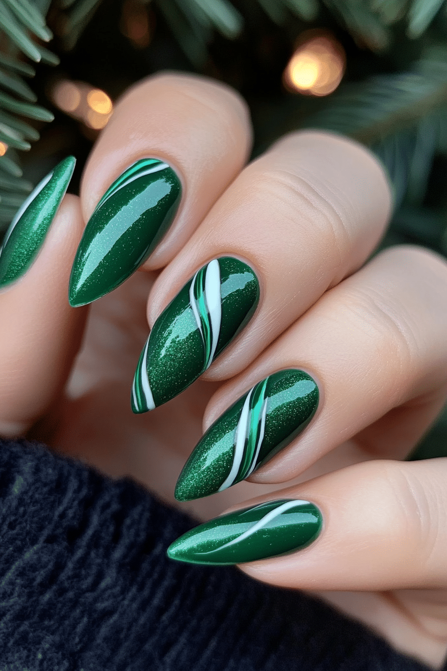 16. Peppermint Pine (Green Christmas Nail Design Ideas) - Green Christmas Nail Design Ideas