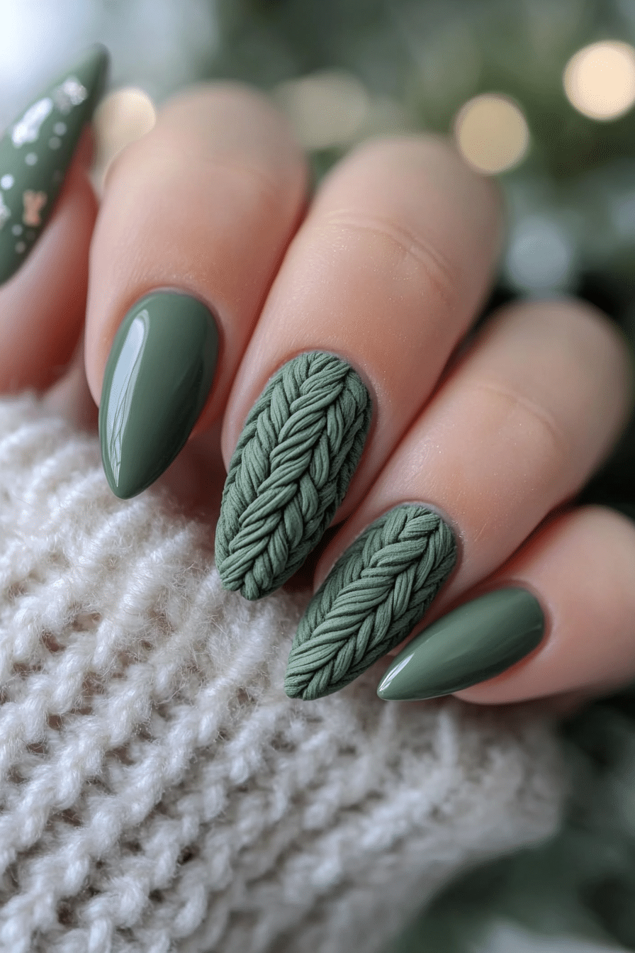 18. Sweater Weather Green (Green Christmas Nail Design Ideas) - Green Christmas Nail Design Ideas