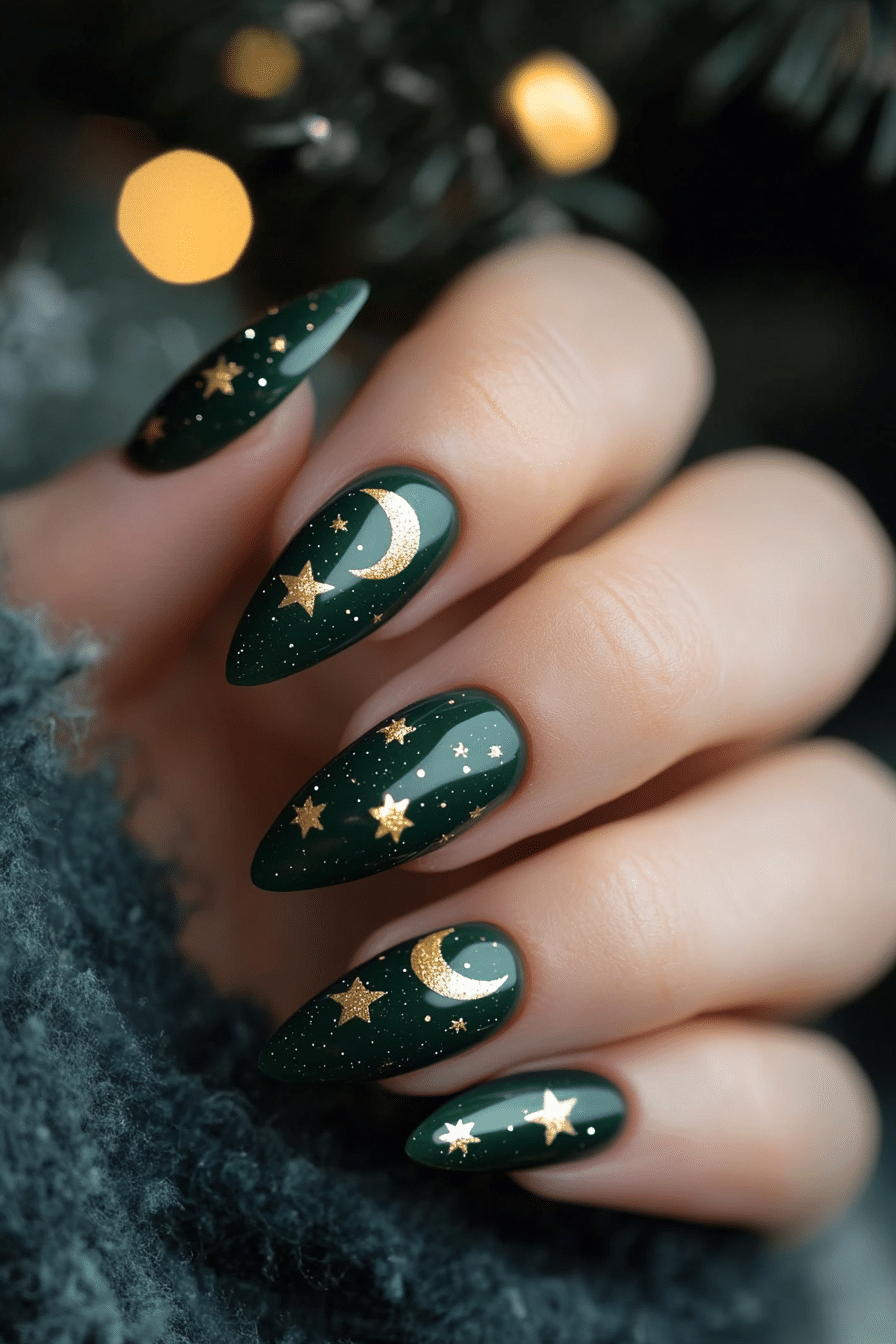19. Celestial Christmas (Green Christmas Nail Design Ideas) - Green Christmas Nail Design Ideas