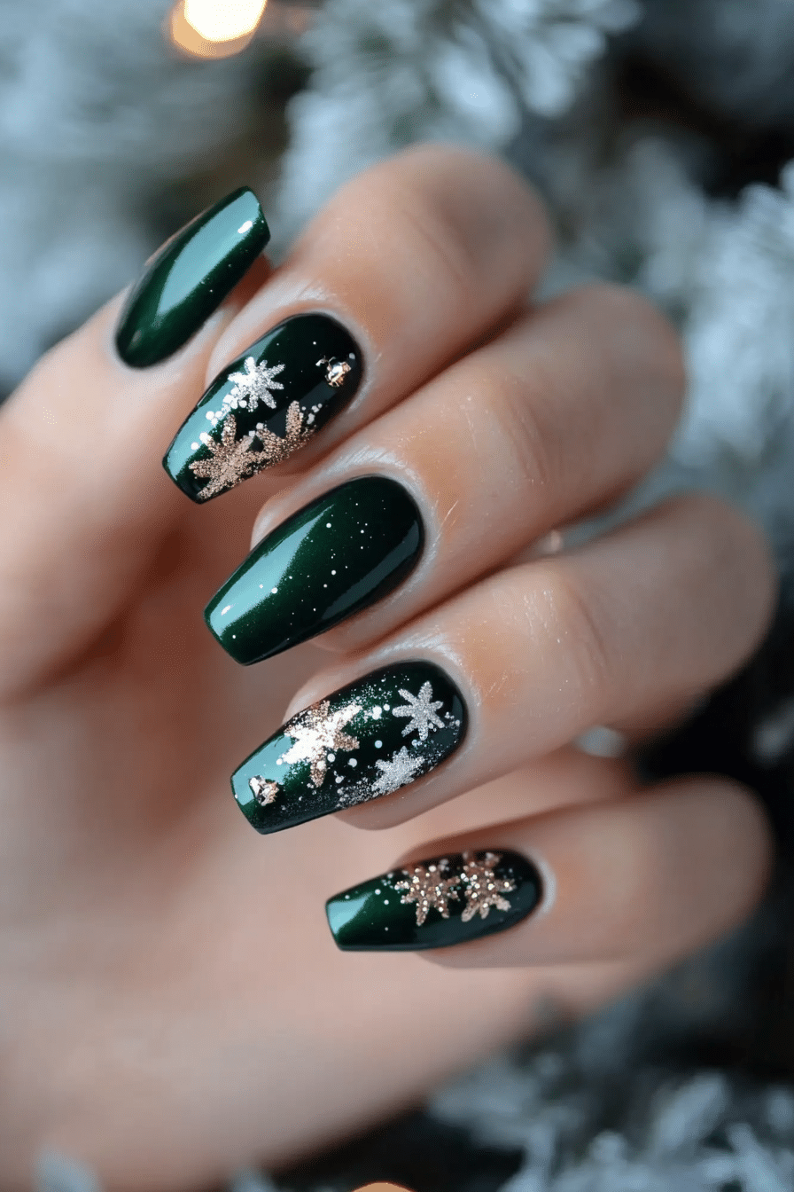 23. Twinkling Tinsel (Green Christmas Nail Design Ideas) - Green Christmas Nail Design Ideas