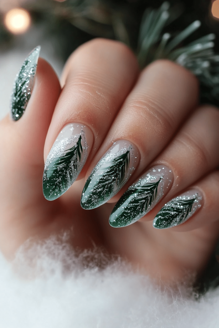 24. Icy Evergreen (Green Christmas Nail Design Ideas) - Green Christmas Nail Design Ideas