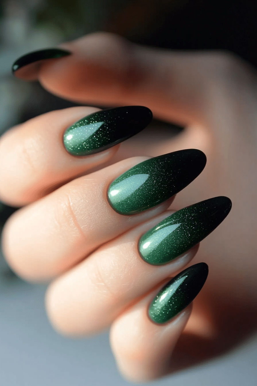 26. Dark Emerald Ombré (Green Christmas Nail Design Ideas) - Green Christmas Nail Design Ideas