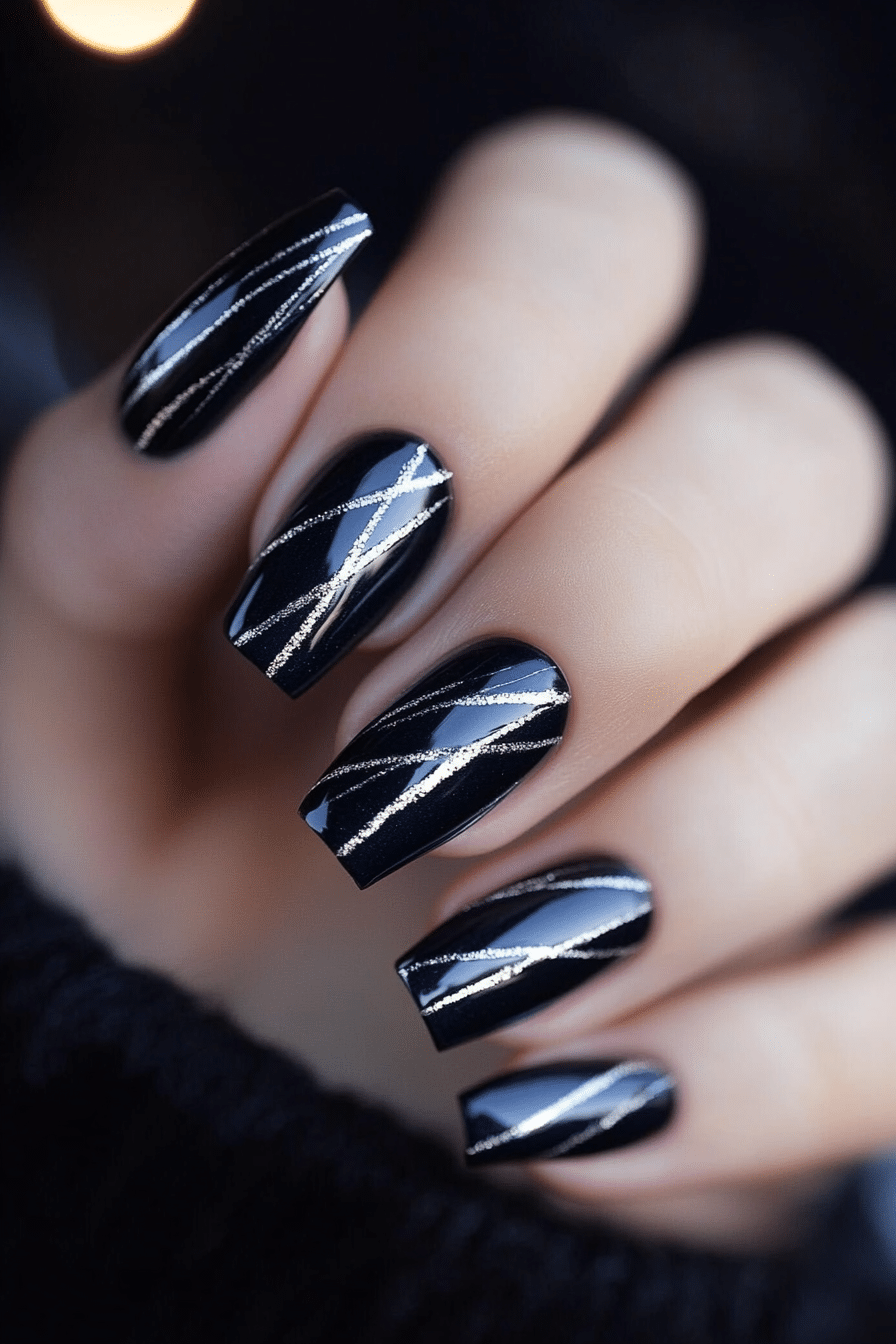 1. Midnight Streaks (Lines Nail Design Ideas) - Lines Nail Design Ideas