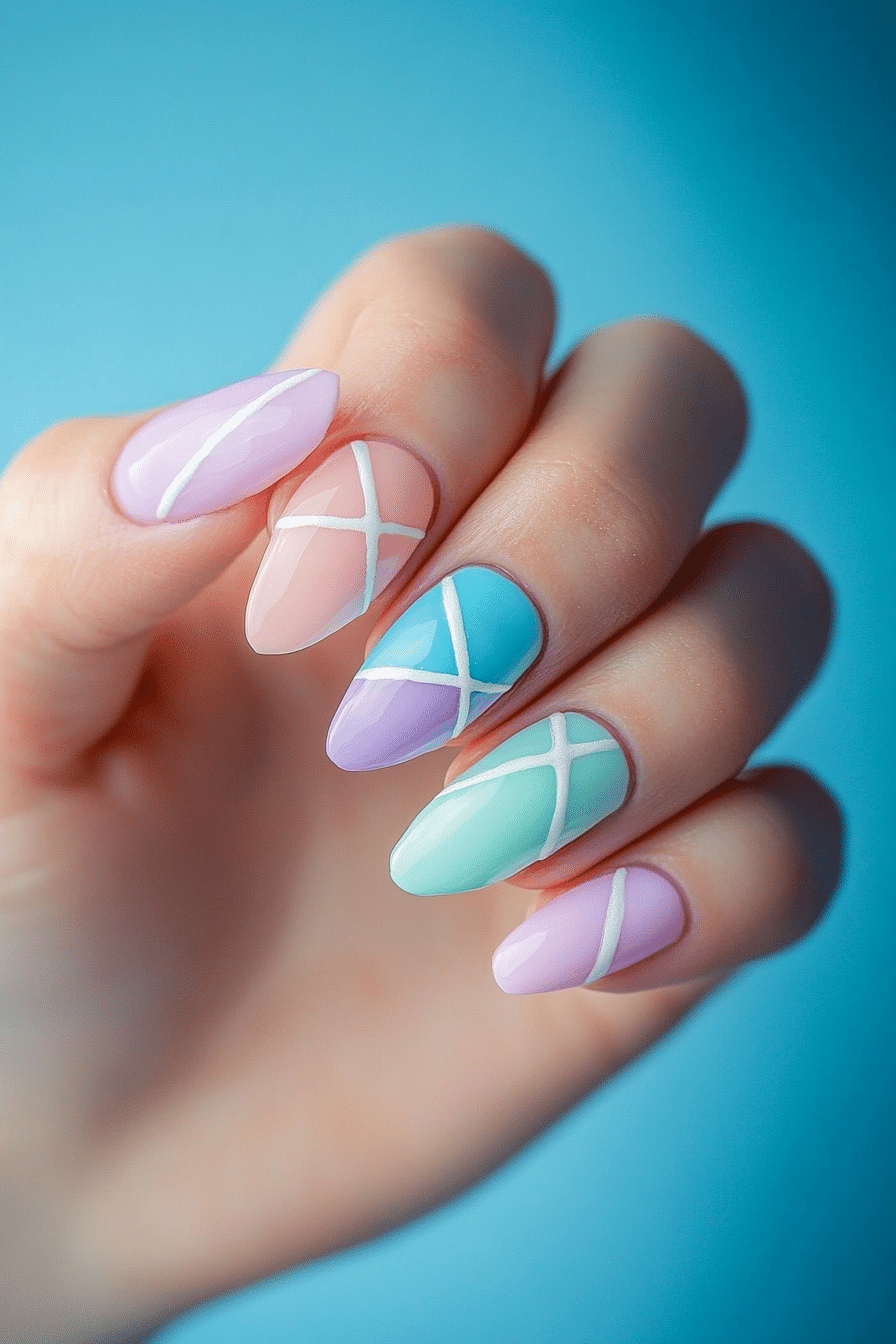 5. Pastel Crosshatch (Lines Nail Design Ideas) - Lines Nail Design Ideas
