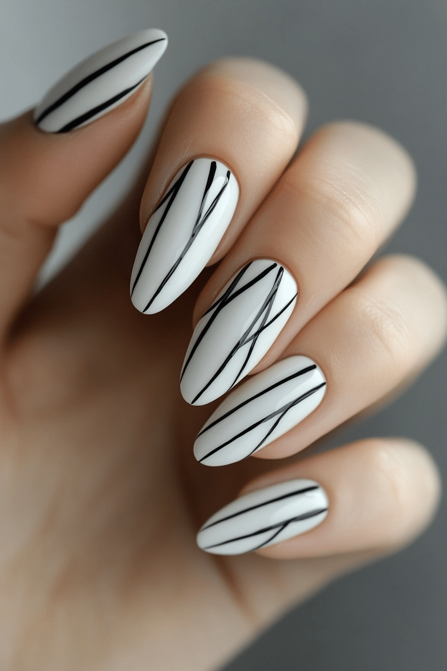 6. Classic Monochrome (Lines Nail Design Ideas) - Lines Nail Design Ideas